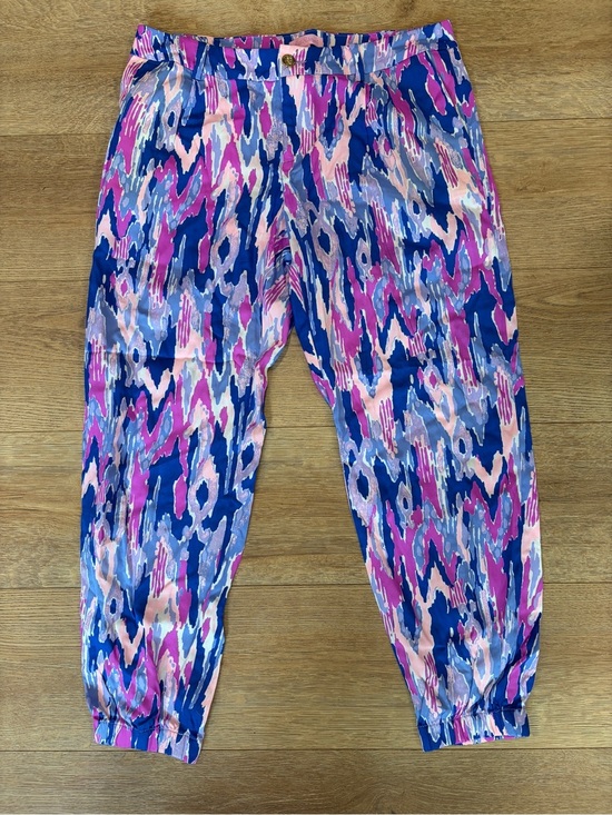 Lilly Pulitzer Pants - Lilly Pulitzer Printed Ankle Jogger Pants Size 6 Blue Pink Ikat Tapered Resort